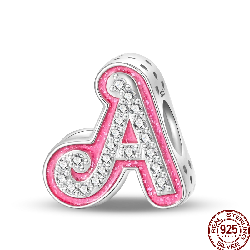 Hot Sale 925 Sterling Silver Pink 26 Letters Valentine's Day Gift Beads Suitable For Pan 925 Original Bracelet Diy Birthday