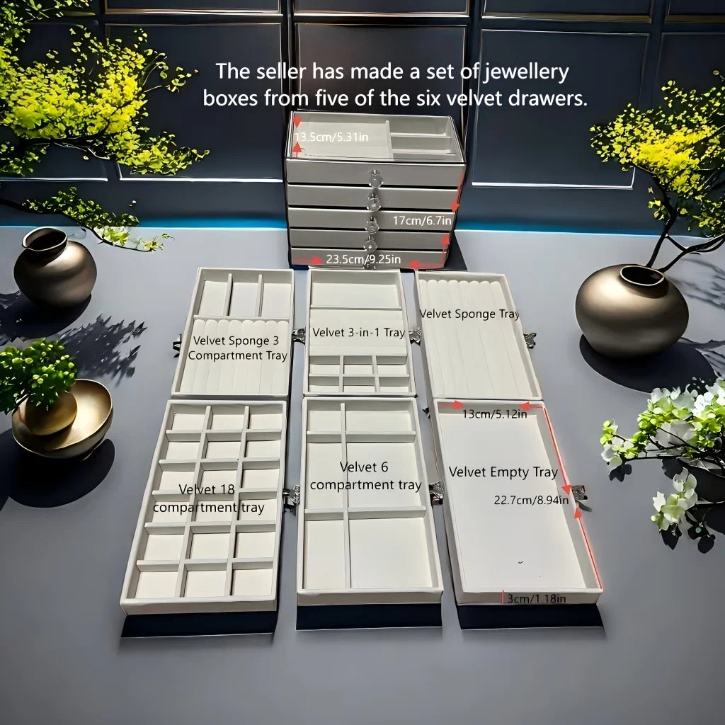 New upgrades 5 Layers of Velvet Jewellery Organiser Drawer Velvet Jewelry Box Earrings Bracelet Organizer Jewelry Display Box