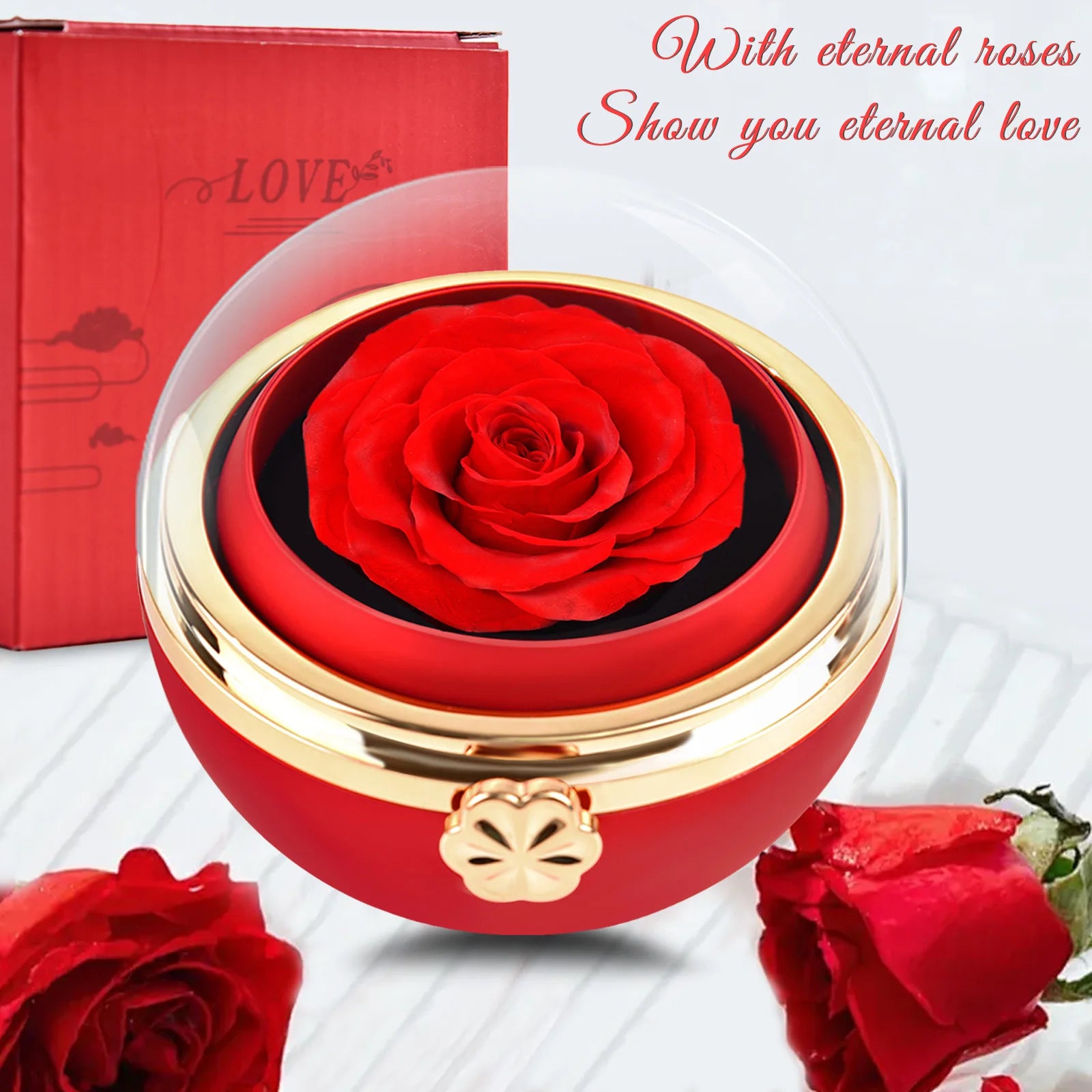 Eternal Rose Round Jewelry Box Personalized Custom Engraved Name Necklace Heart Pendant Women Valentine's Day Christmas Gift