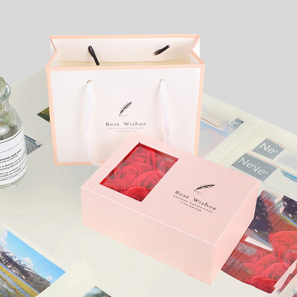 6-Rose Bouquet Jewelry Gift Box with Openable Compartment for Rings Necklaces Earrings - Valentine's Day 520 Romantic Present