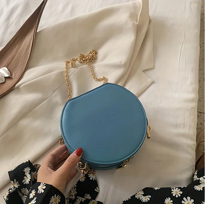 Mini Embroidered Round Bag, Chain Heart Decor Crossbody Bag, Star Moon Pattern Circle Purse Valentine's Day gift