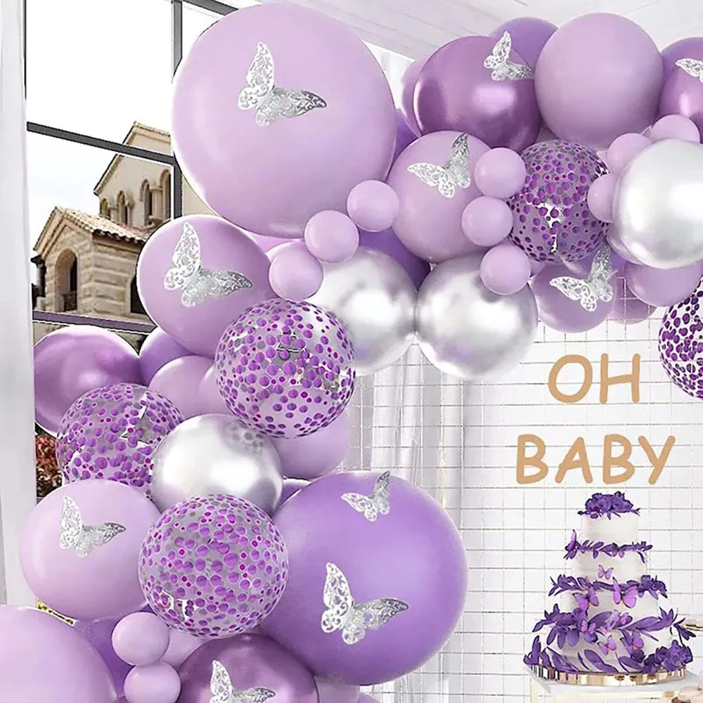 105PCS Purple Latex Balloon Set Suitable for Birthday Parties, Weddings, Valentine's Day Party Decoration