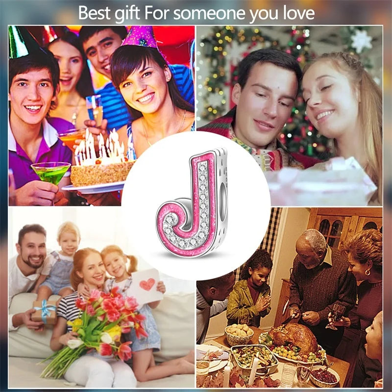 Hot Sale 925 Sterling Silver Pink 26 Letters Valentine's Day Gift Beads Suitable For Pan 925 Original Bracelet Diy Birthday