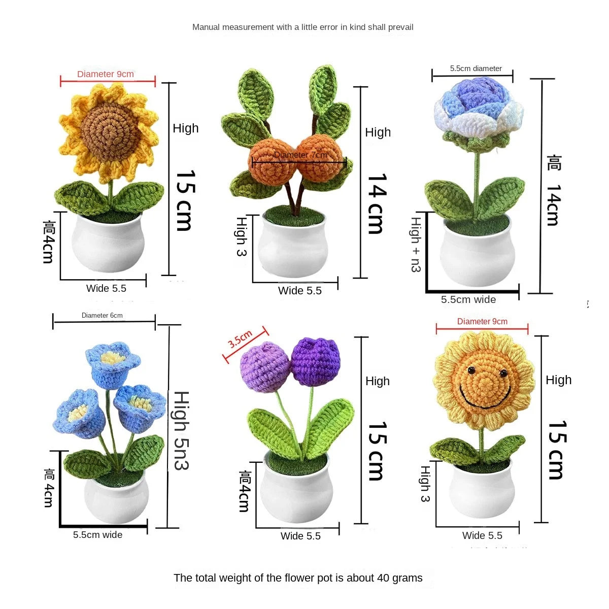 1/2/4Pcs DIY Handwoven Mini Potted Flower Rose Office Desktop Ornamental Potted Plants Woolen Thread Finished Product Home Decor