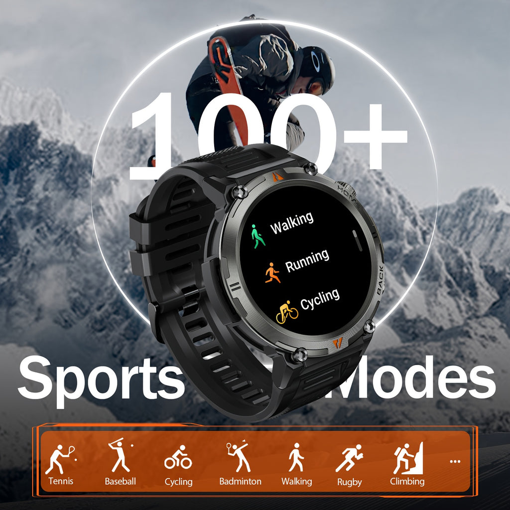 JELLOO Men'S Outdoor Sports Smartwatch with LED Flashlight, Pedometer, Call Answering, Music Control, Battery, 3ATM Waterproof, 360p Display, for iPhone & Android, Christmas Gifts For Boyfriends