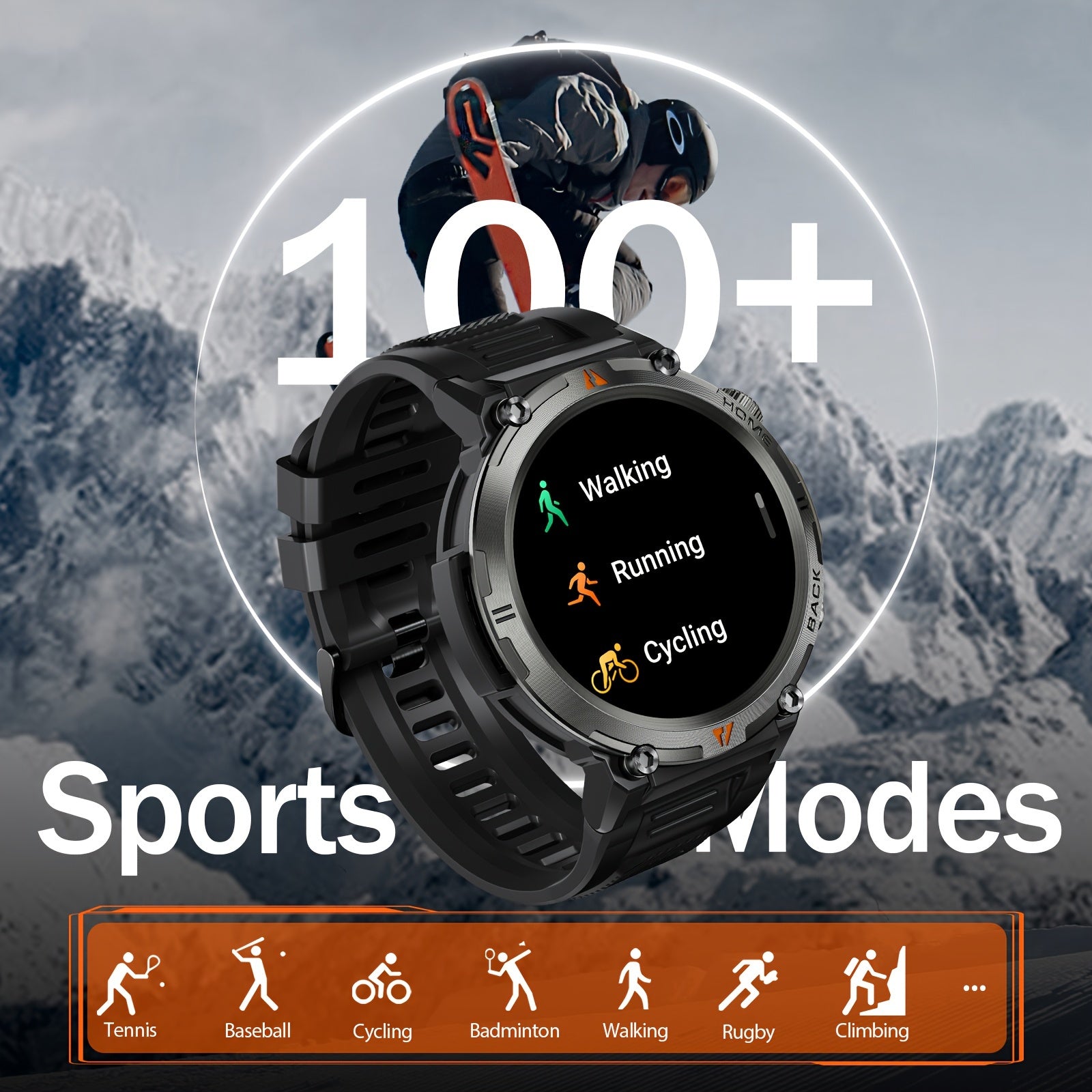 JELLOO Men'S Outdoor Sports Smartwatch with LED Flashlight, Pedometer, Call Answering, Music Control, Battery, 3ATM Waterproof, 360p Display, for iPhone & Android, Christmas Gifts For Boyfriends