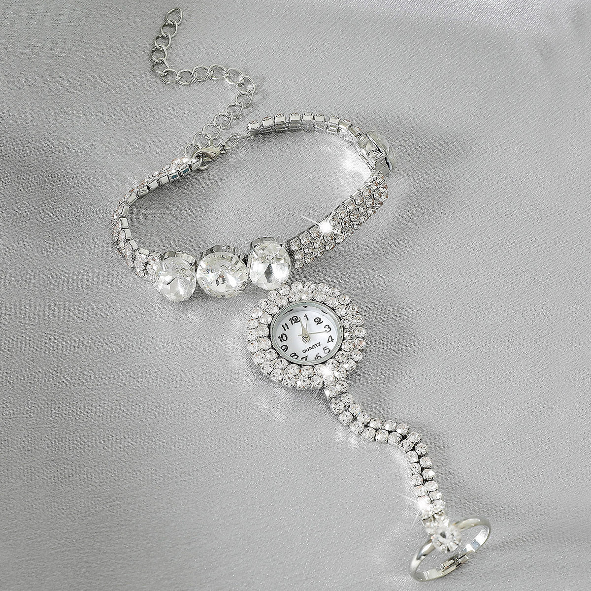 Sparkling Rhinestone Tassel Watch Bracelet - Timeless Round Glass Dial for Women - Elegant Dress-Up Essential with Glamorous Charm