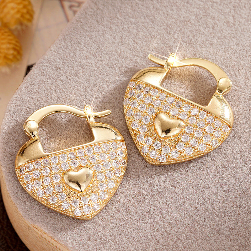 Womens Metal-Plated Heart-Shaped Hollow Floral Earrings