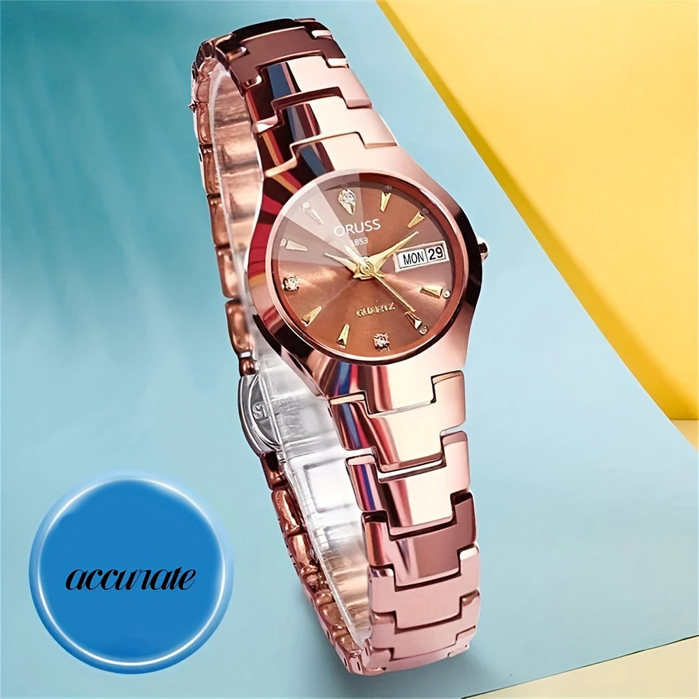 Stylish Rhinestone Dial Quartz Watch - Waterproof, Calendar, Analog Wristwatch for Daily Life, Business, Travel, and Dates
